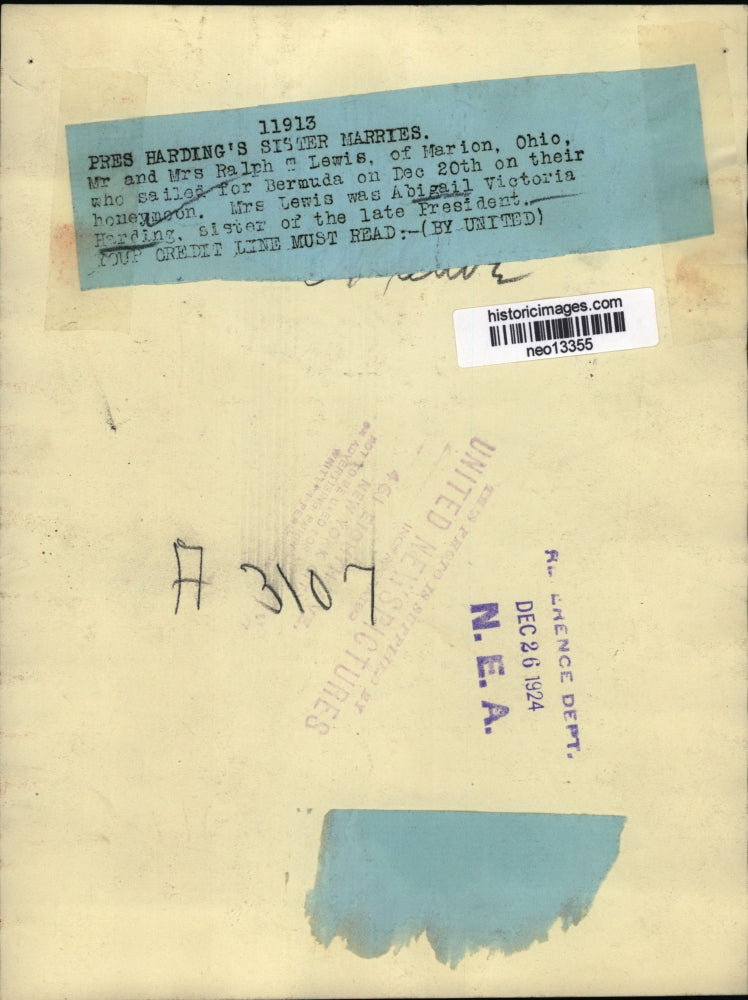 1924 Press Photo Mr & Mrs Ralph Lewis of Marion, Ohio Sail for Honeymoon