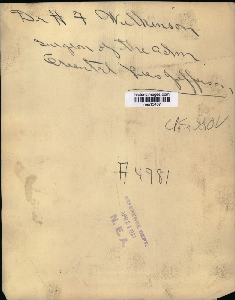 1924 Press Photo Dr H.F. Wilkinson Surgeon of the Oriental President Jefferson