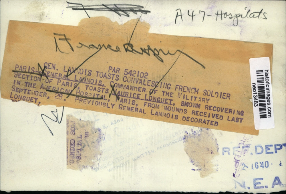 1940 Press Photo General Lannois Visited by Maurice Longuet at Paris Hospital