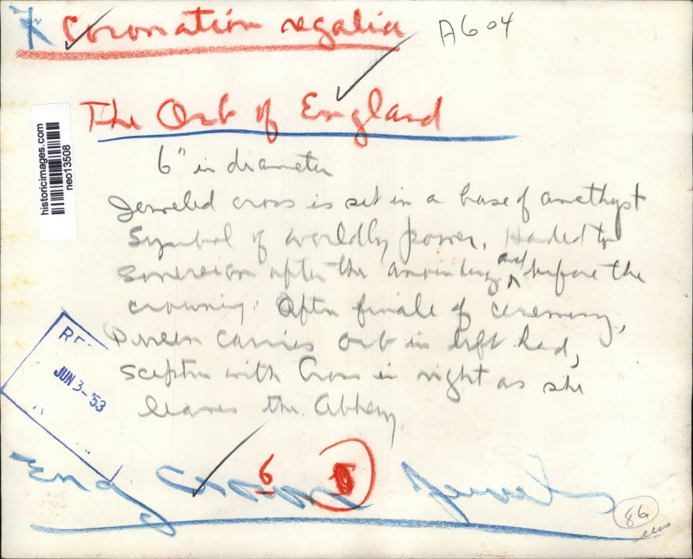 1953 Press Photo Coronation Regalia on the Orb of England - neo13508