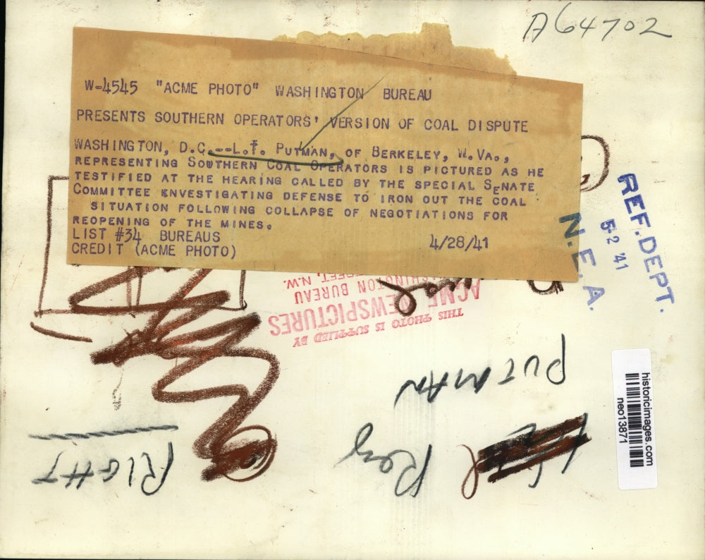 1941 Press Photo L T Putman of Southern Coal Operators Testifies at Hearing