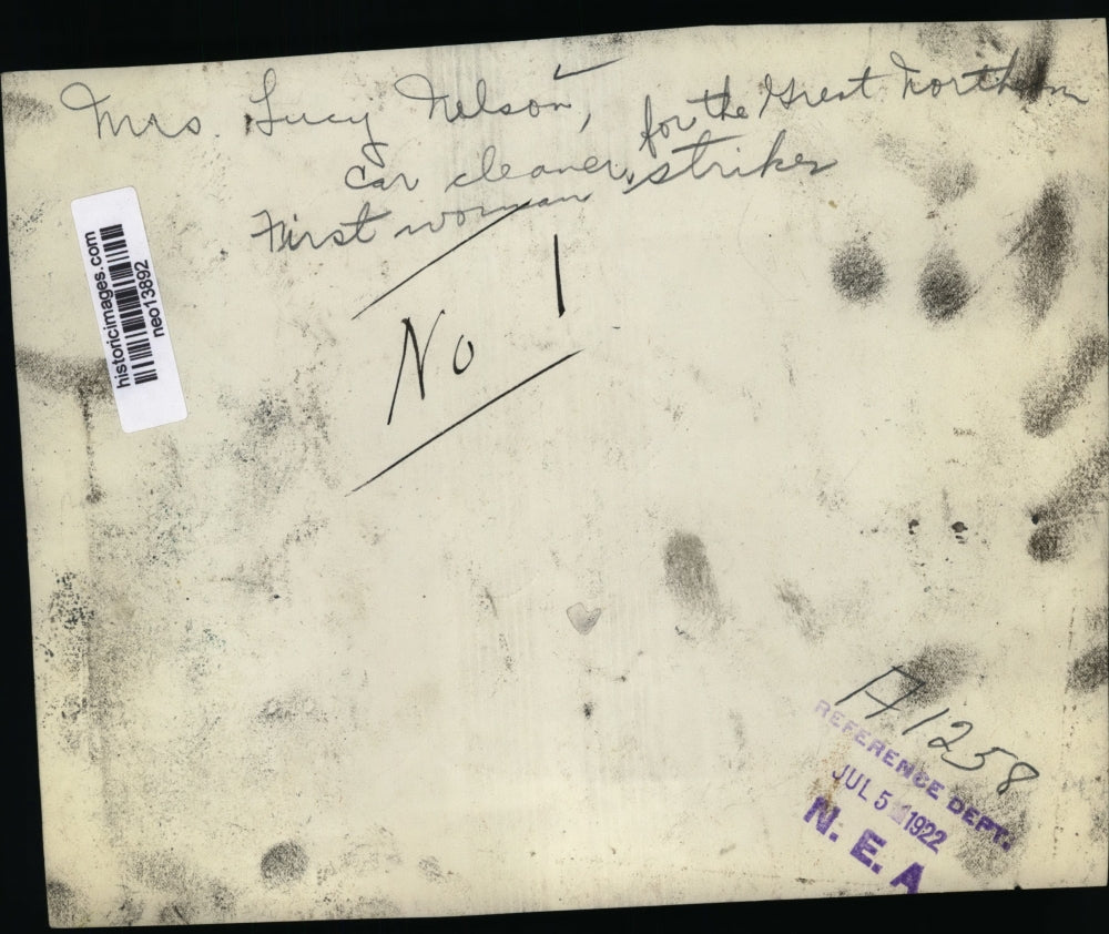 1922 Press Photo Mrs Lucy Nelson 1st woman striker at Great Northern