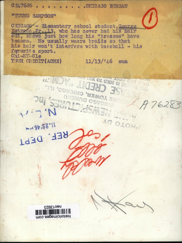 1946 Press Photo George Estrada Jr., 13, never had a haircut - neo13923