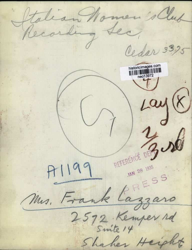 1935 Press Photo Mrs. Frank Lazzaro, Italian Women's Club, Shaker Heights OH