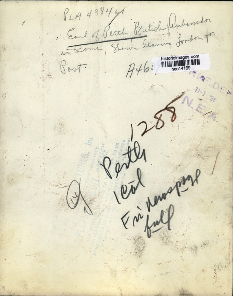 1938 Press Photo Earl of Perth British Ambassador in Rome - neo14169