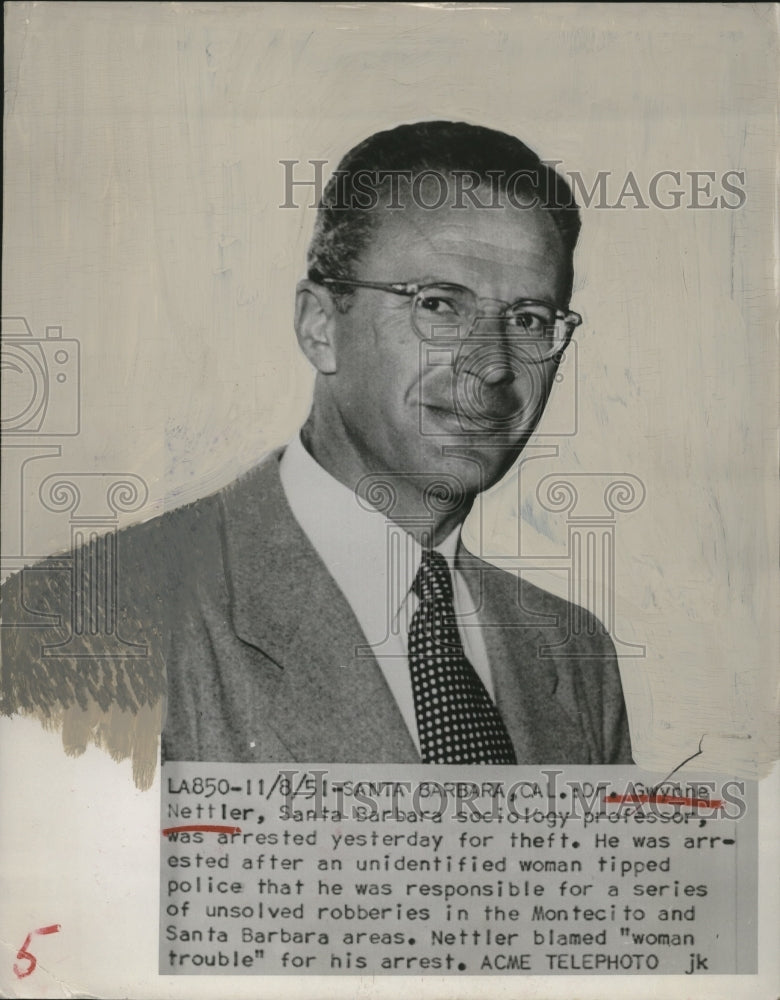 Load image into Gallery viewer, 1951 Press Photo Gwynne Nettler arrested for theft - neo14196
