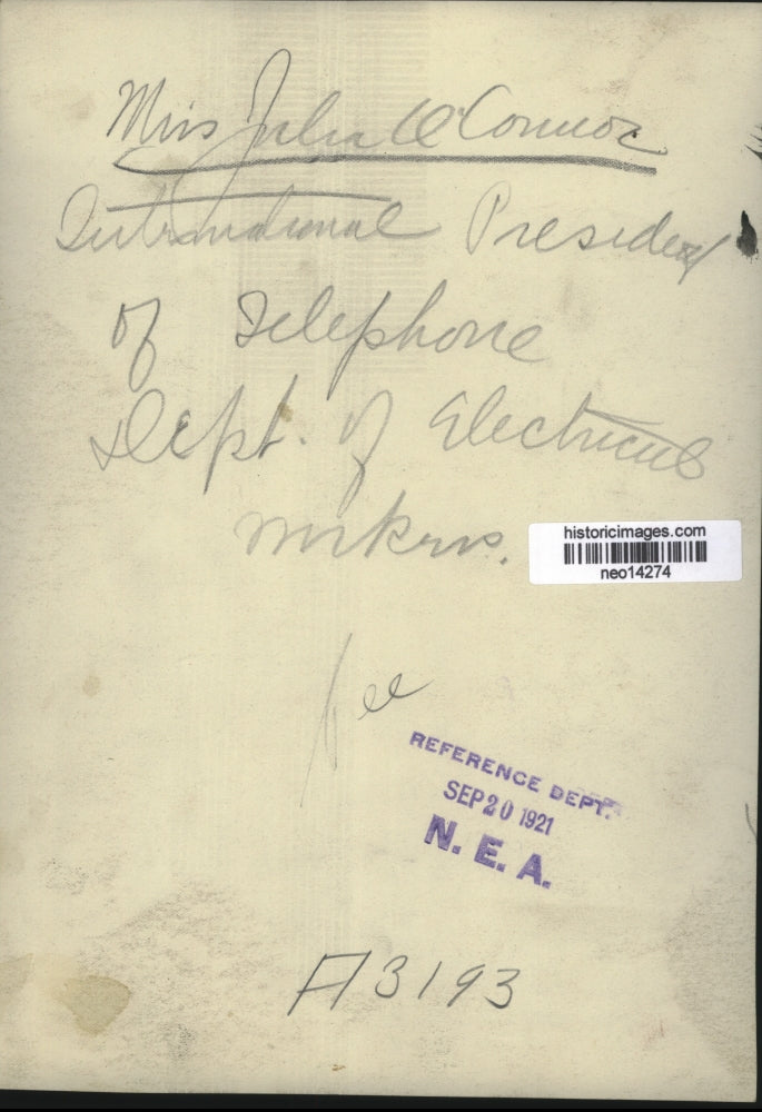 1921 Press Photo Julia O'Connor of Telephone Department Electrical Workers