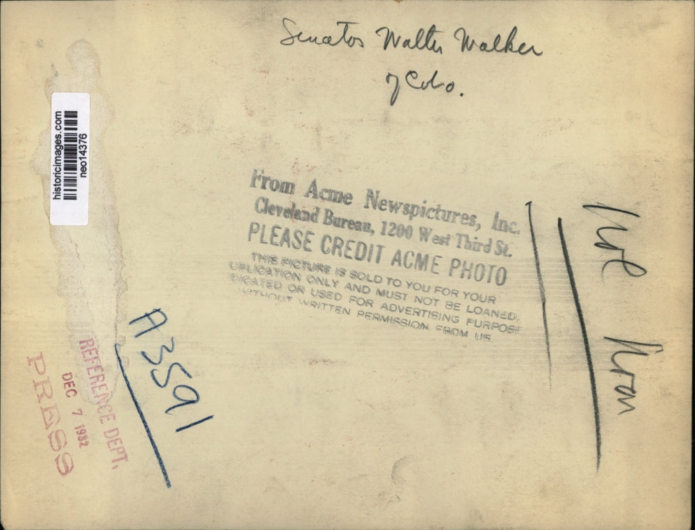 1932 Press Photo Senator Walter Walker of Colorado - neo14376