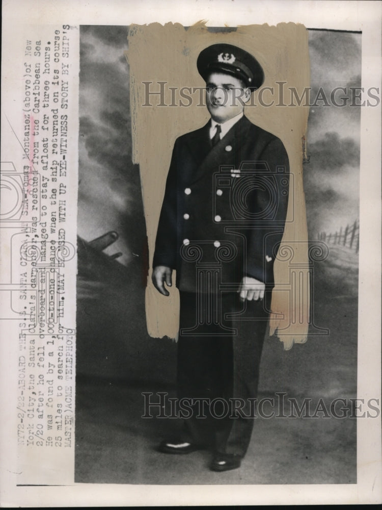1948 Press Photo Tomas Montanez Rescued after Falling from Santa Clara Ship