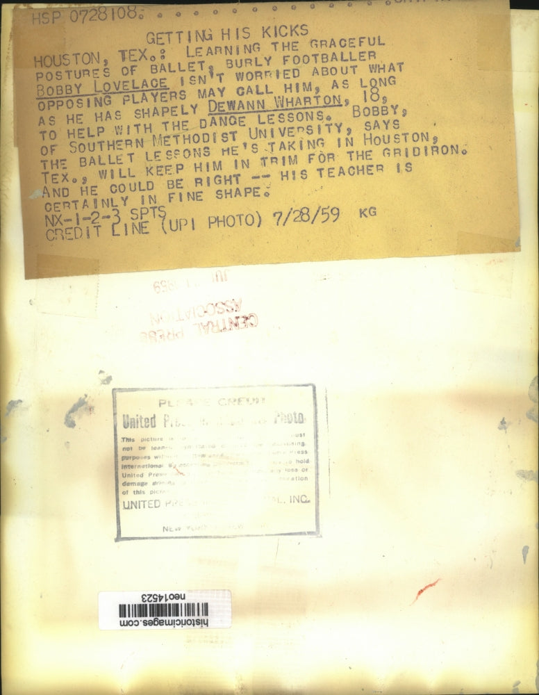 1959 Press Photo Bobby Lovelace at DeWann Wharton Ballet Class, Houston, Texas