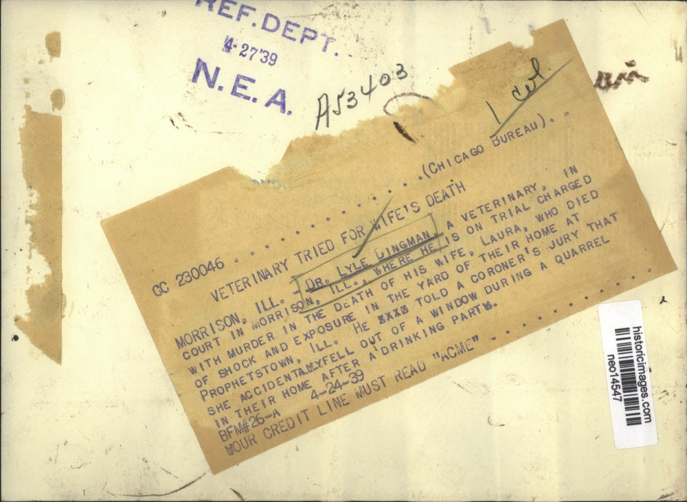 1939 Press Photo Dr Lyle Dingman on Trial for Murder of Wife, Morrison, Illinois