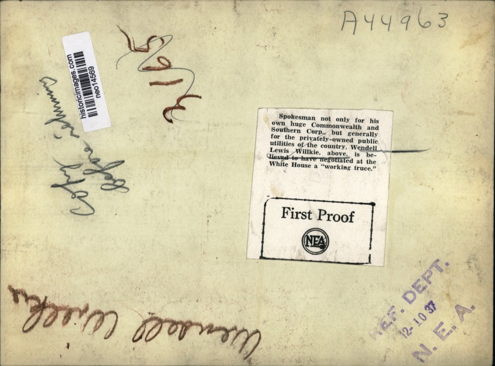 1937 Press Photo Wendell Lewis Willkie of Commonwealth and Southern Corporation