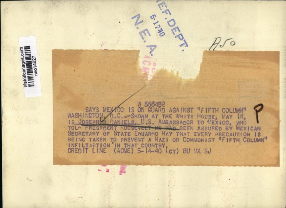 1940 Press Photo U.S. Ambassador to Mexico Josephus Daniels at White House