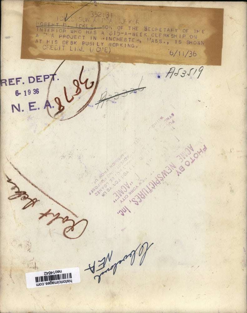 1936 Press Photo Robert Ickes Son of Harold Ickes Works in PWA Project