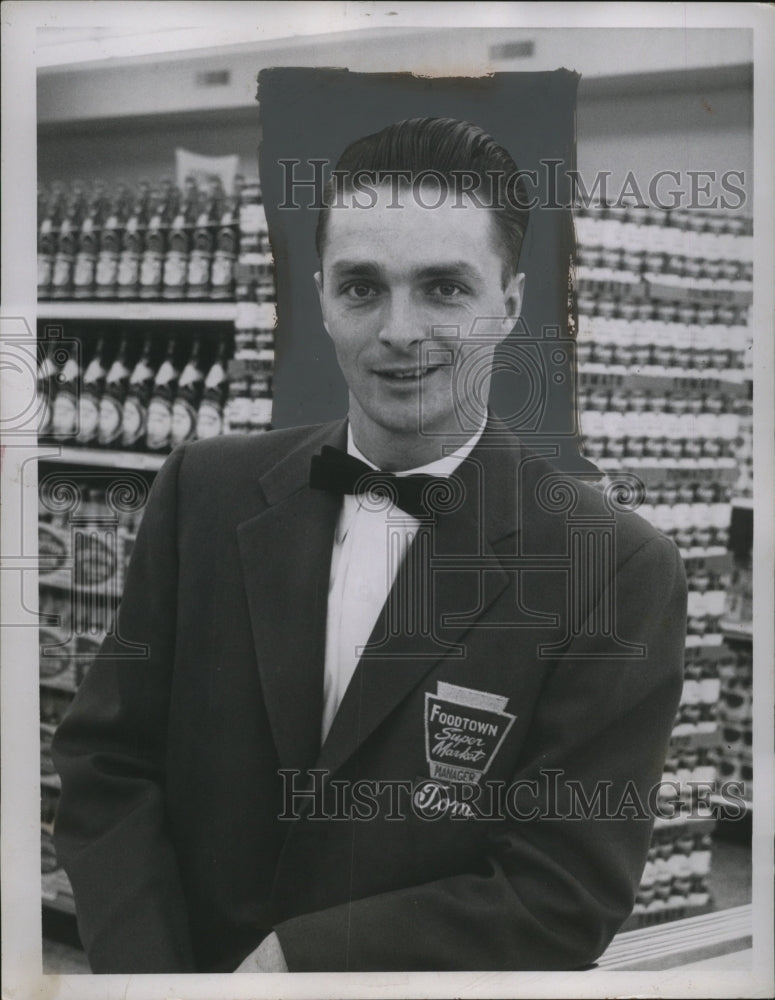 Load image into Gallery viewer, 1956 Press Photo Tom Bowles, Manager Food Town Parma, Ohio - neo14686
