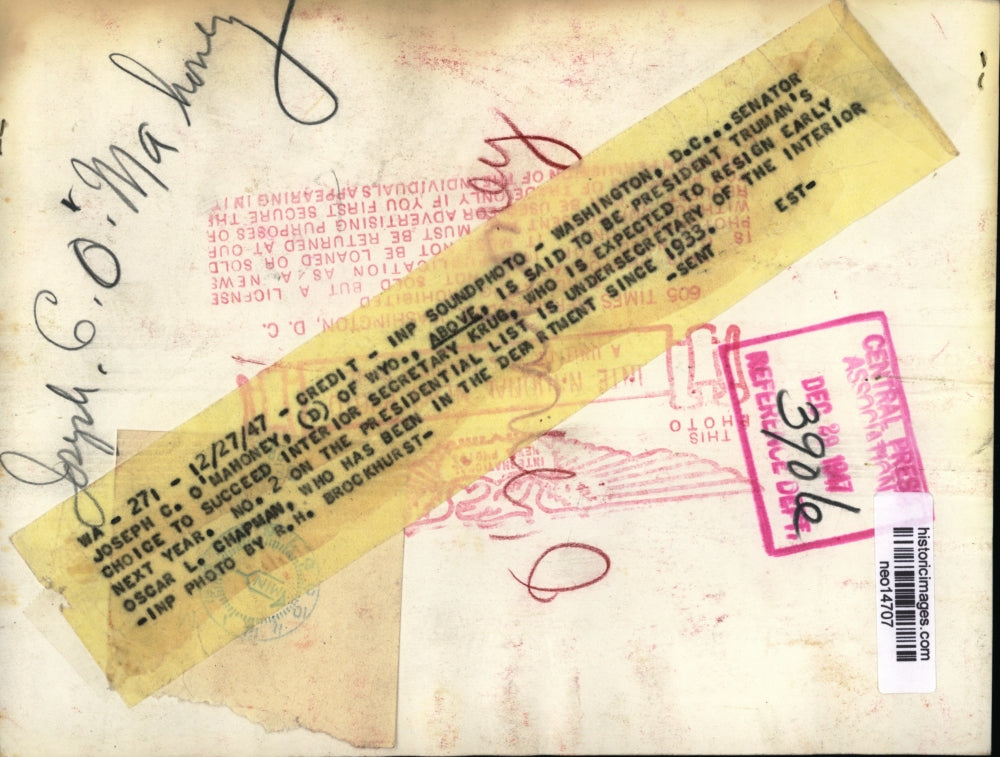 1947 Press Photo Joseph O'Mahoney President Truman's choice Interior Secretary