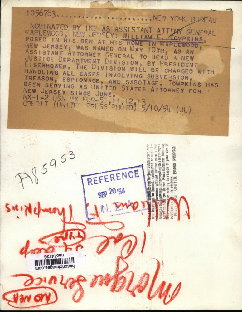 1954 Press Photo William F Tompkins Nominated as Assistant Attorney General