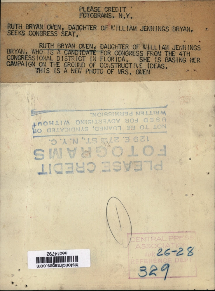 1928 Press Photo Ruth Bryan Owen Candidate for Congressional District, Florida