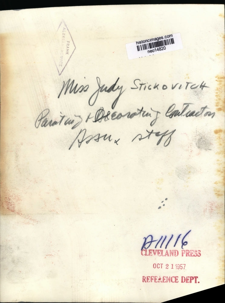 1957 Press Photo Judy Stickovitch with window casements of Trusco in Cleveland