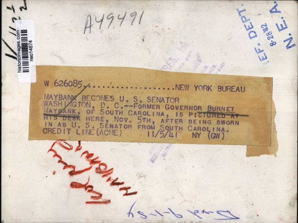 1941 Press Photo Former South Carolina Governor Burnet Maybank now Senator