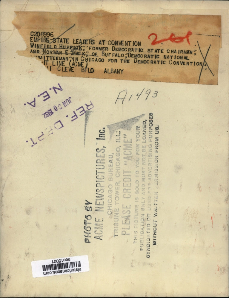 1932 Press Photo Winfield Huppock, Norman Mack Democratic National Committee