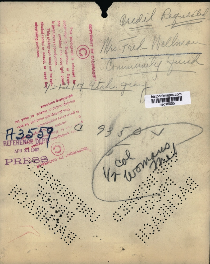 1927 Press Photo Mrs Fred Wellman for Community Fund - neo15005