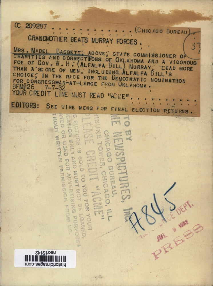 1932 Press Photo Mabel Bassett State Commissioner Charities Corrections Oklahoma