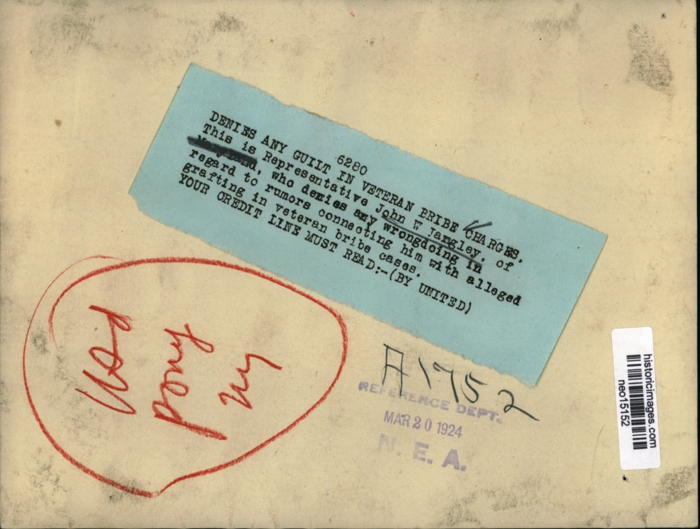 1924 Press Photo Rep. John F. Jangley denied veteran bribe charges - neo15152