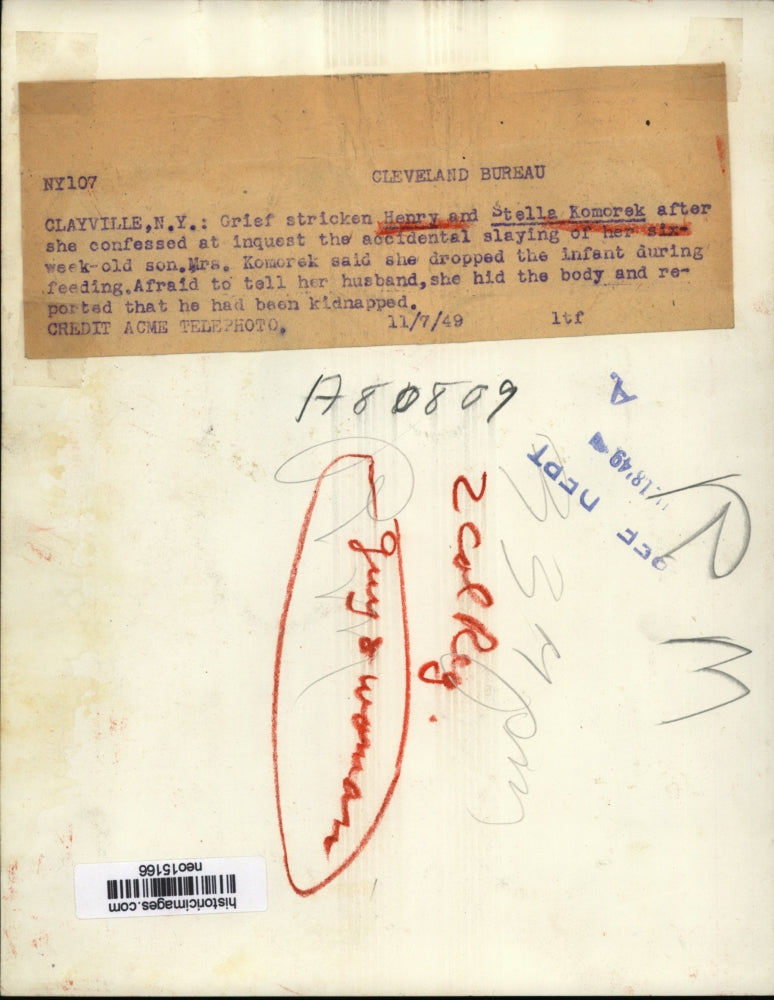 1949 Press Photo Stella Komorek Confesses to Accidental Killing of Child, NY