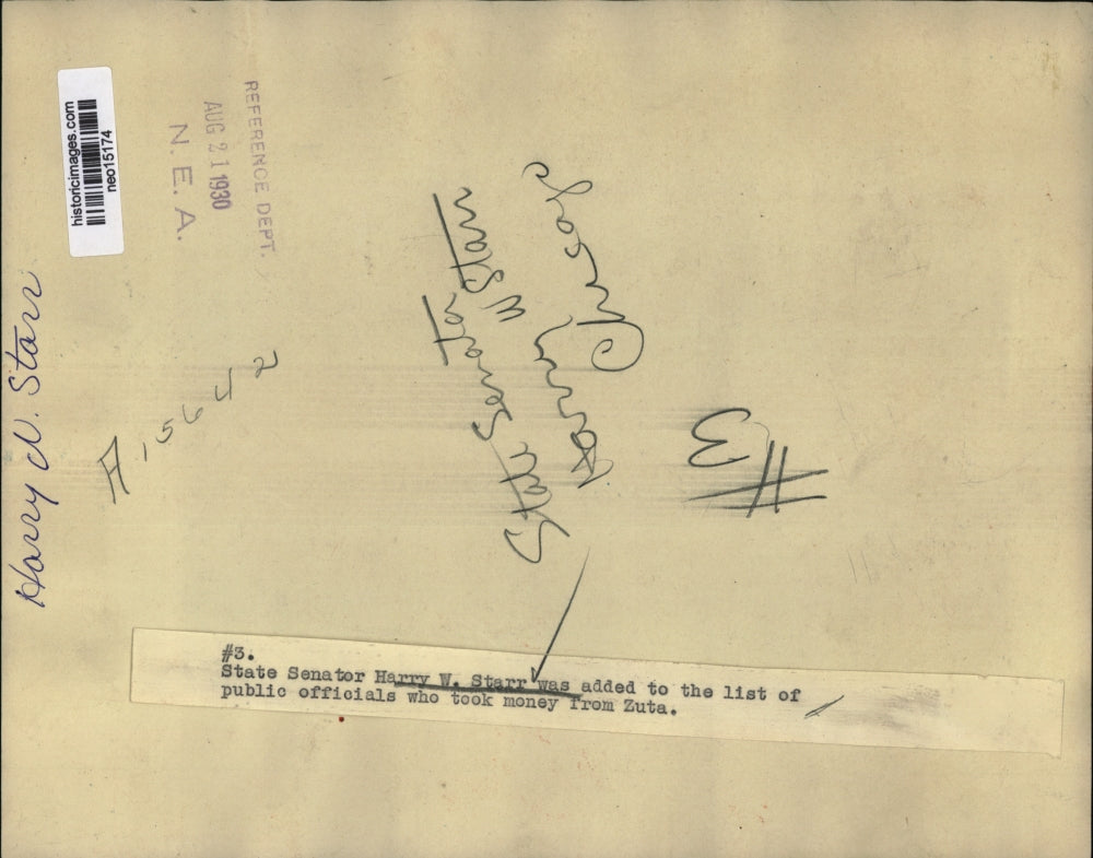 1930 Press Photo Senator Harry W Starr - neo15174