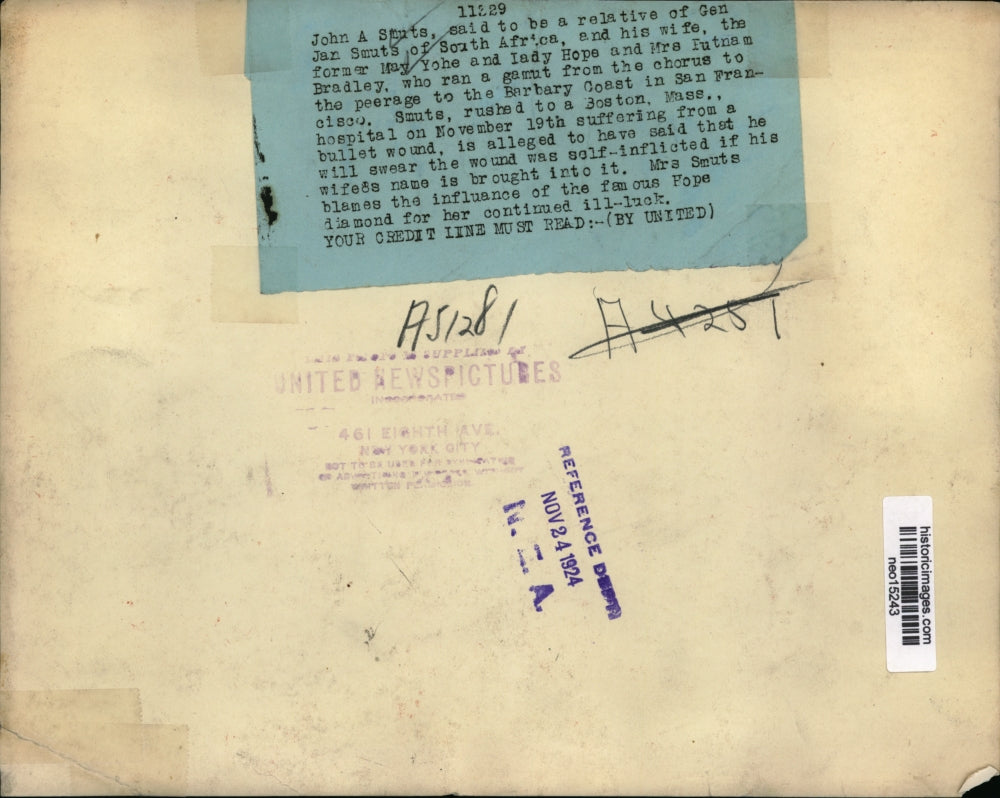 1924 Press Photo JOhn A. Smuts Rushed to hospital after self inflicted shooting