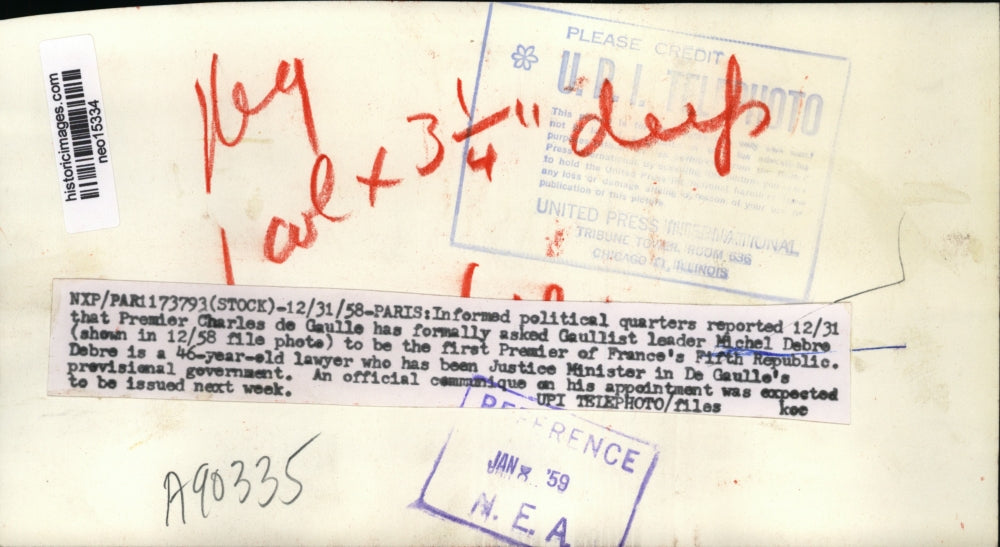 1958 Press Photo Guallist Leader Michel Debre First Premier of French Republic