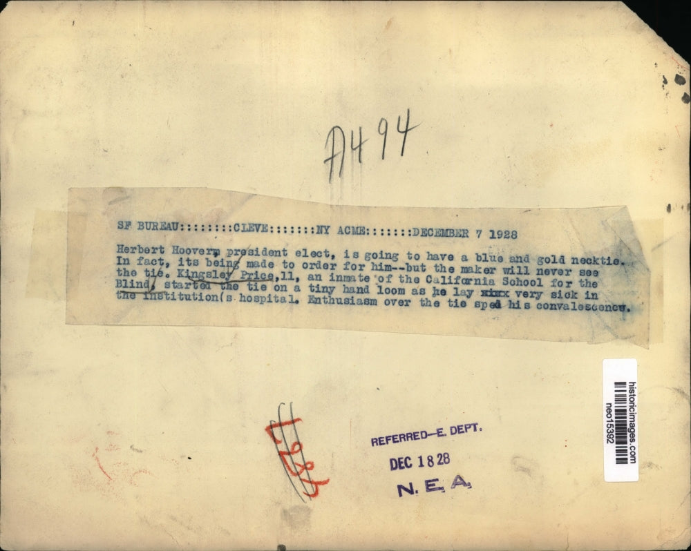 1928 Press Photo Kingsley Price in California School for the Blind - neo15392