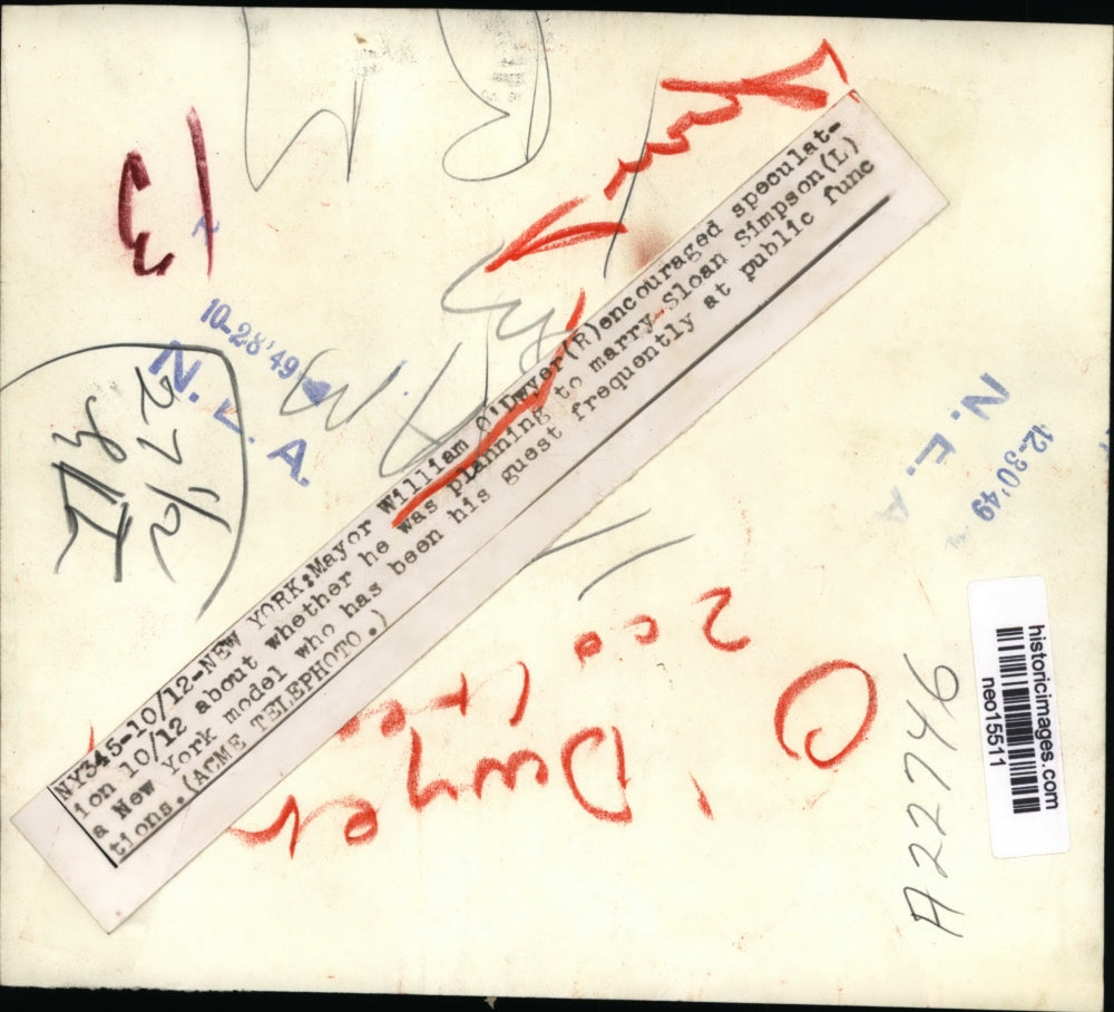 1949 Press Photo Mayor William O'Dwyer and Sloan Simpson Wedding Speculation