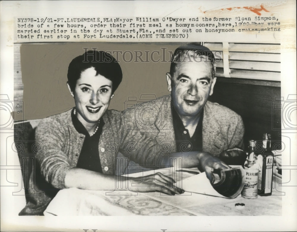1950 Press Photo Mayor William O'Dwyer and former Sloan Simpson honeymooners