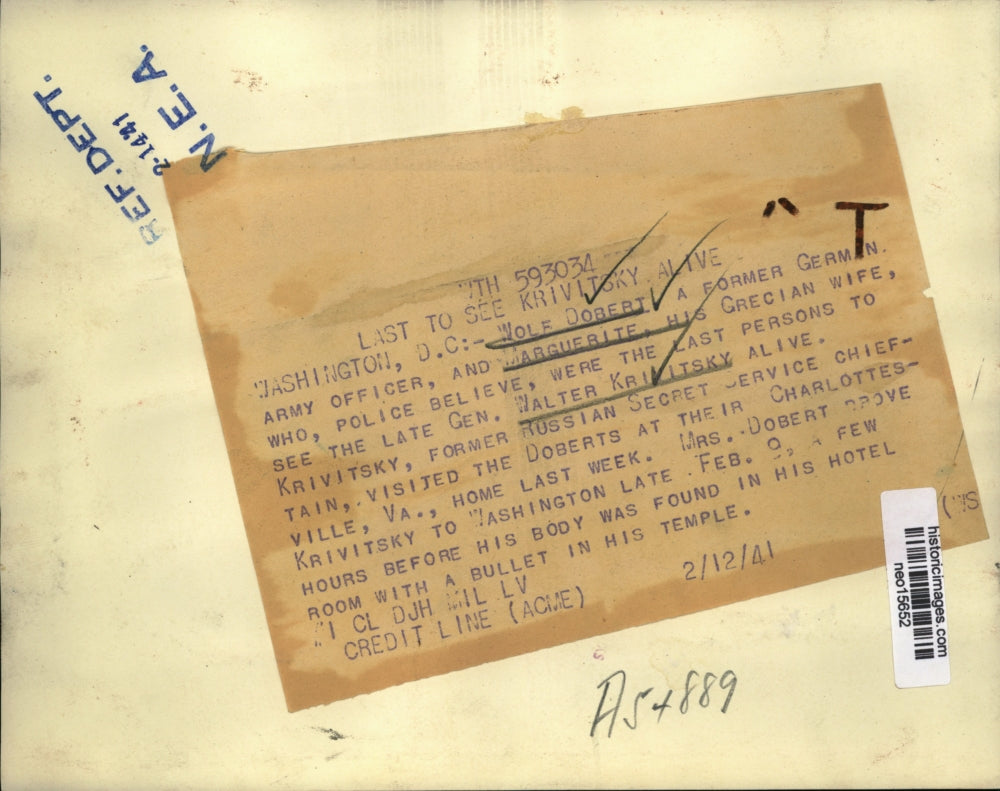 1941 Press Photo Wolf & Marguerite Dobert Last to See Walter Krivitsky Alive