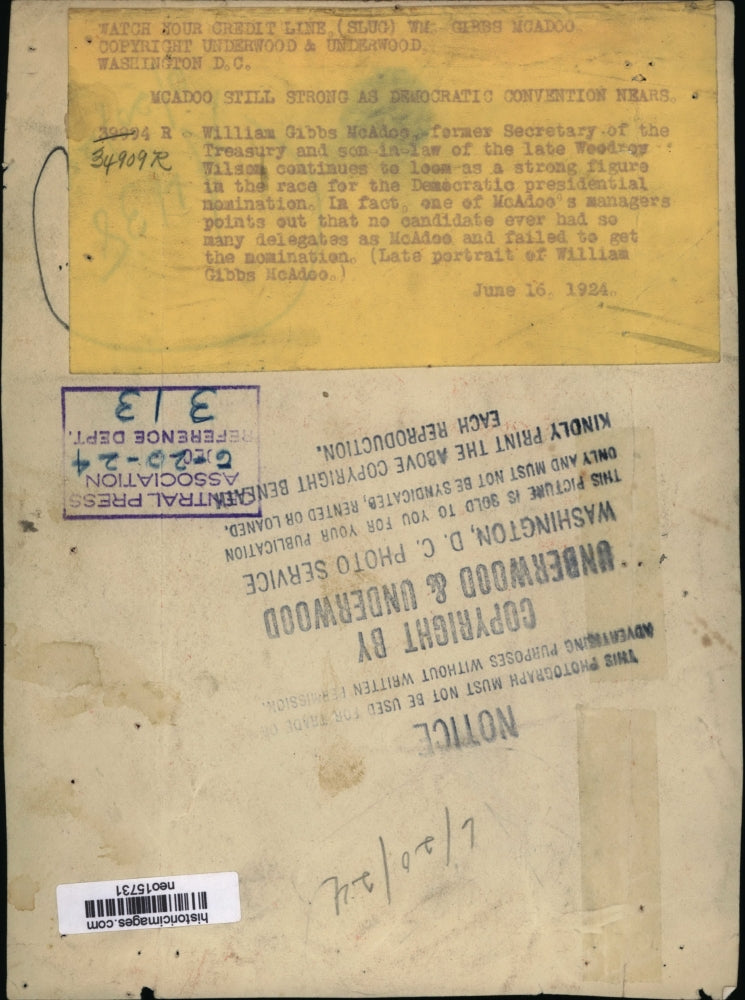 1924 Press Photo Senator William Gibbs McAdoo - neo15731