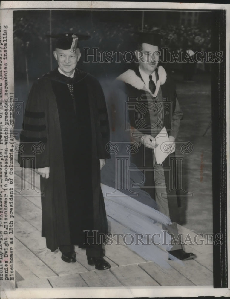 Load image into Gallery viewer, 1948 Press Photo Albert Jacobs, Dwight Eisenhower Columbia University Ceremony

