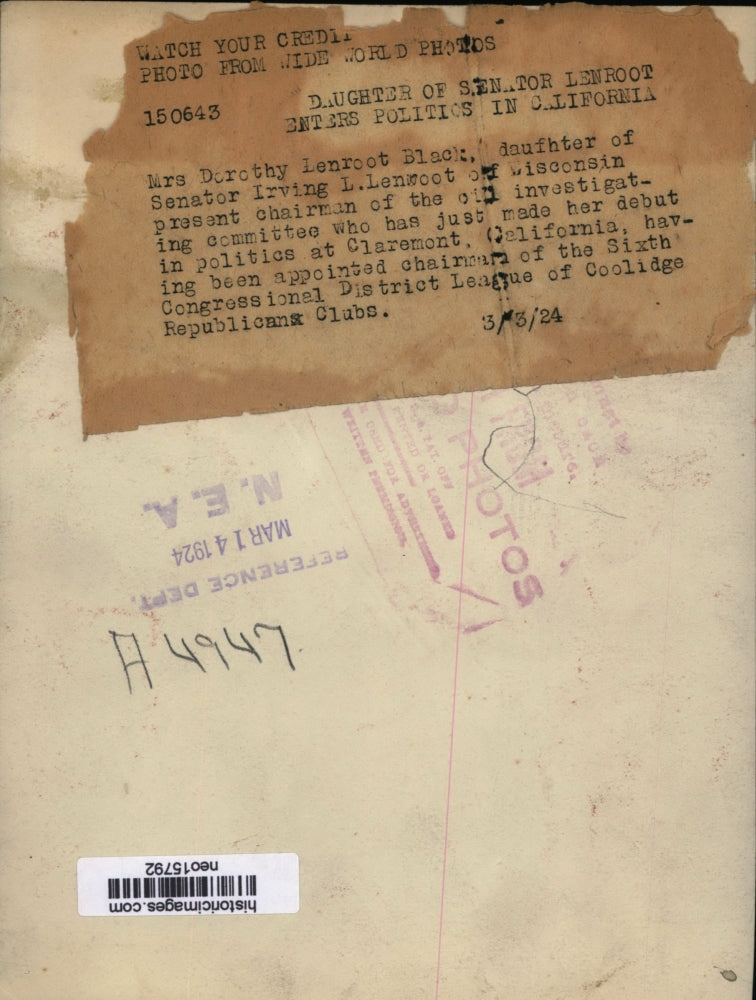 1924 Press Photo Dorothy Lenroot Black of Coolidge Republican Clubs - neo15792