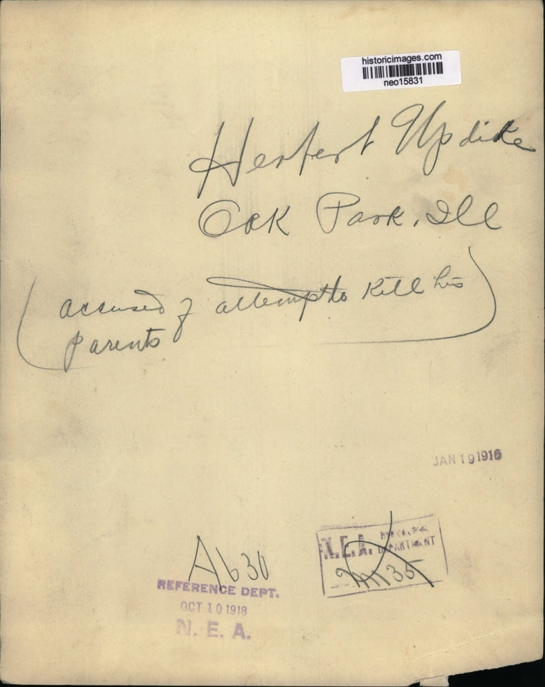 1916 Press Photo Herbert Updike of Oak Park, IL Accused of Attempting Murder