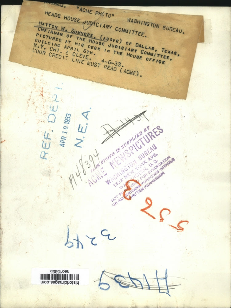 1933 Press Photo Hatton W. Sumners at U.S. house Office Building - neo15855