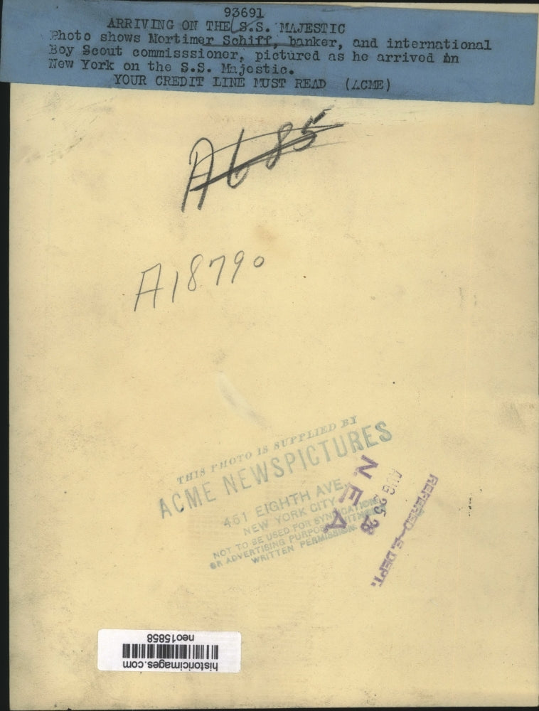 1928 Press Photo Mortimer Schiff in New York Aboard S.S. Majestic - neo15858