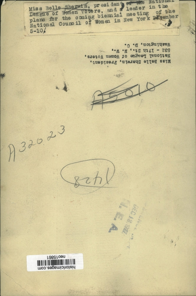 1927 Press Photo Belle Sherwin, President League of Women Voters - neo15861