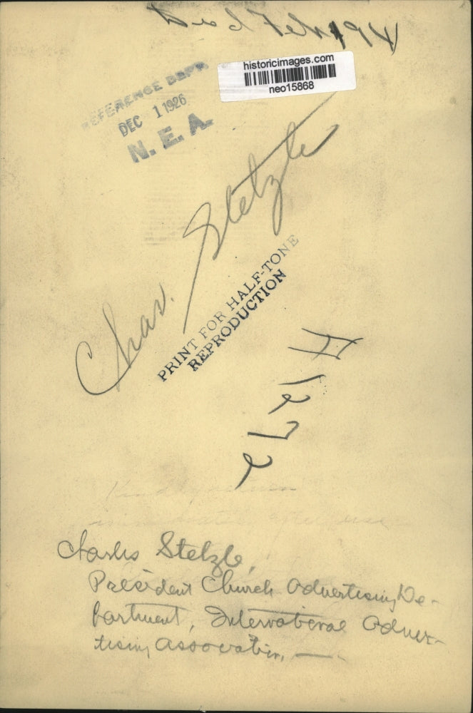 1926 Press Photo Charles Stetzle of International Advertising Association