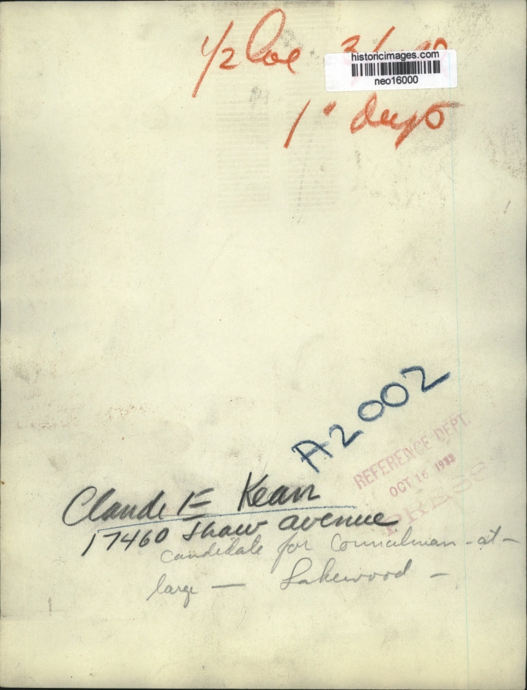 1973 Press Photo Claude E. Kean, Councilman Candidate at Lakewood - neo16000