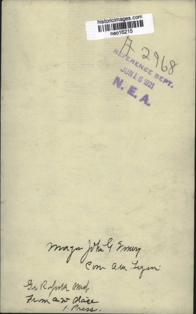 1921 Press Photo Mayor John G. Emery - neo16215