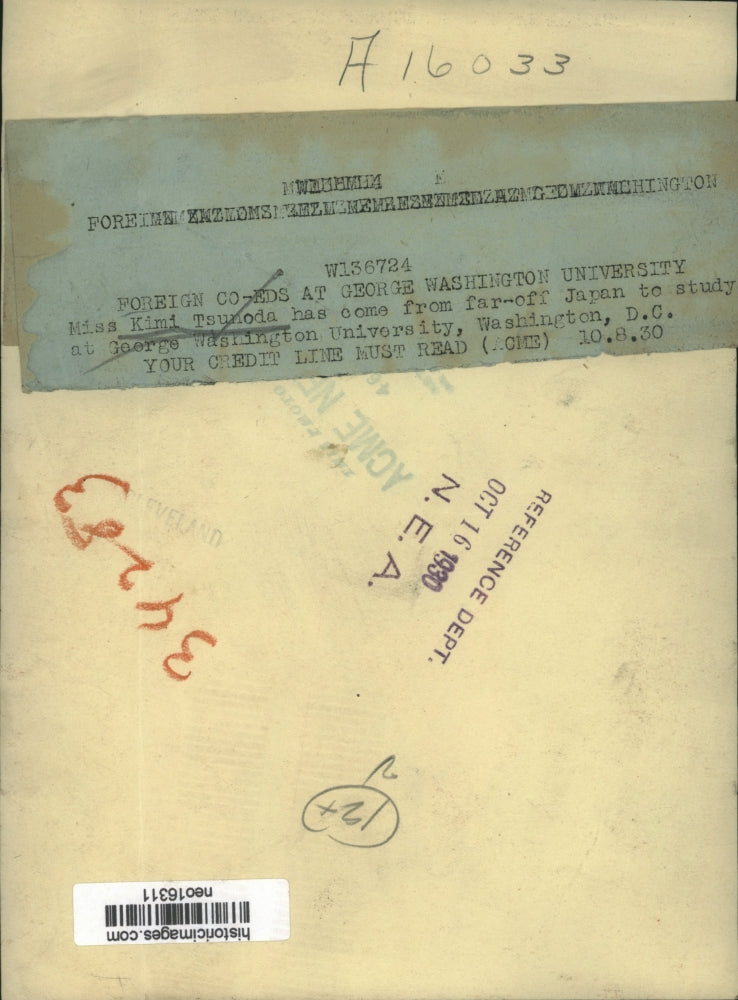 1930 Press Photo Kimi Tsunoda foreign coed at Washington University - neo16311