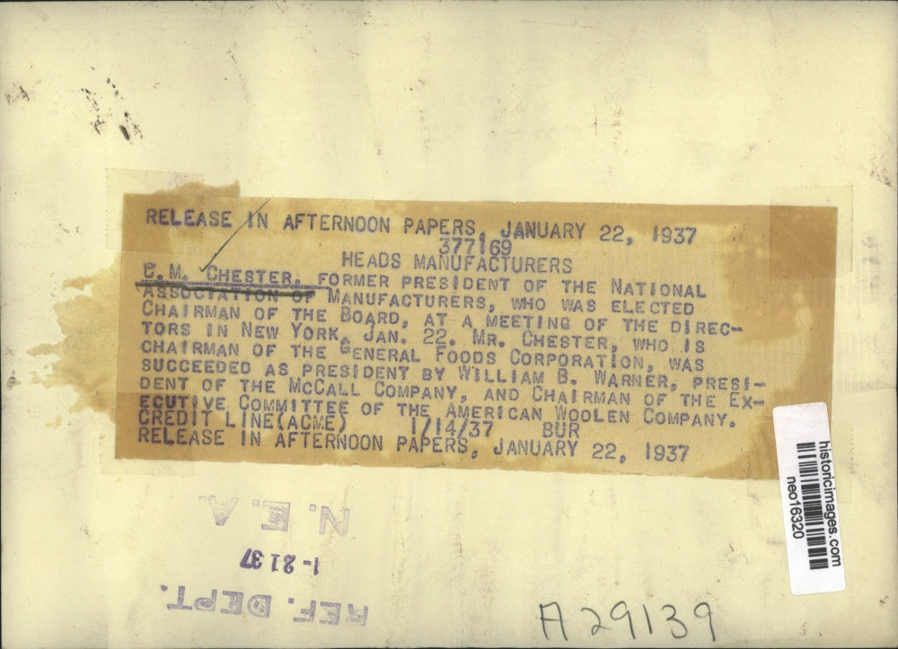 1934 Press Photo CM Xxhester ex president National Assoc of Manufacturers