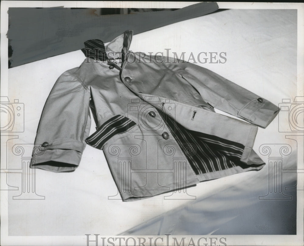 1957 Press Photo Boys Car Coat with Fancy Lining - neo16358