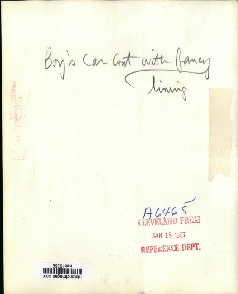 1957 Press Photo Boys Car Coat with Fancy Lining - neo16358